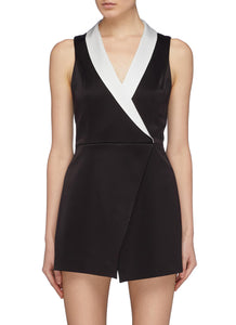 'Mardell' contrast shawl lapel mock wrap rompers - alice + olivia - Black