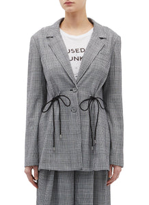 'Hopes Up' drawstring houndstooth check plaid blazer - C/MEO COLLECTIVE - Multi-colour