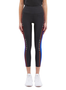 'Three Point' logo stripe outseam cropped performance leggings - P.E Nation - Black